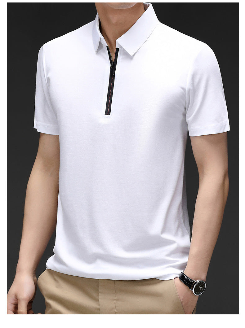 Camisa Polo de Seda Fría para Hombre con Cierre