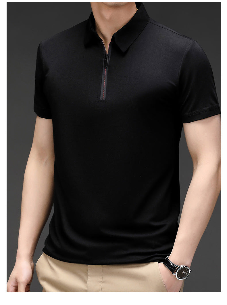 Camisa Polo de Seda Fría para Hombre con Cierre