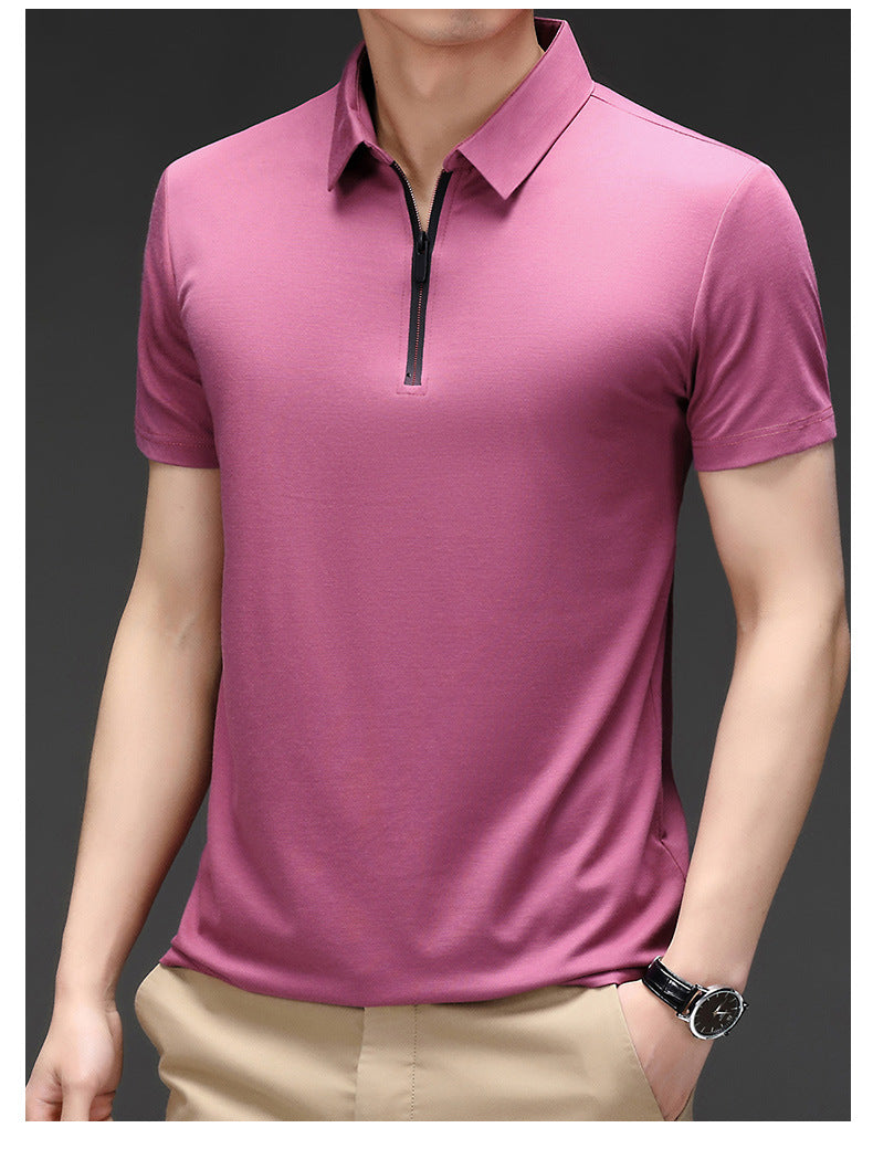Camisa Polo de Seda Fría para Hombre con Cierre