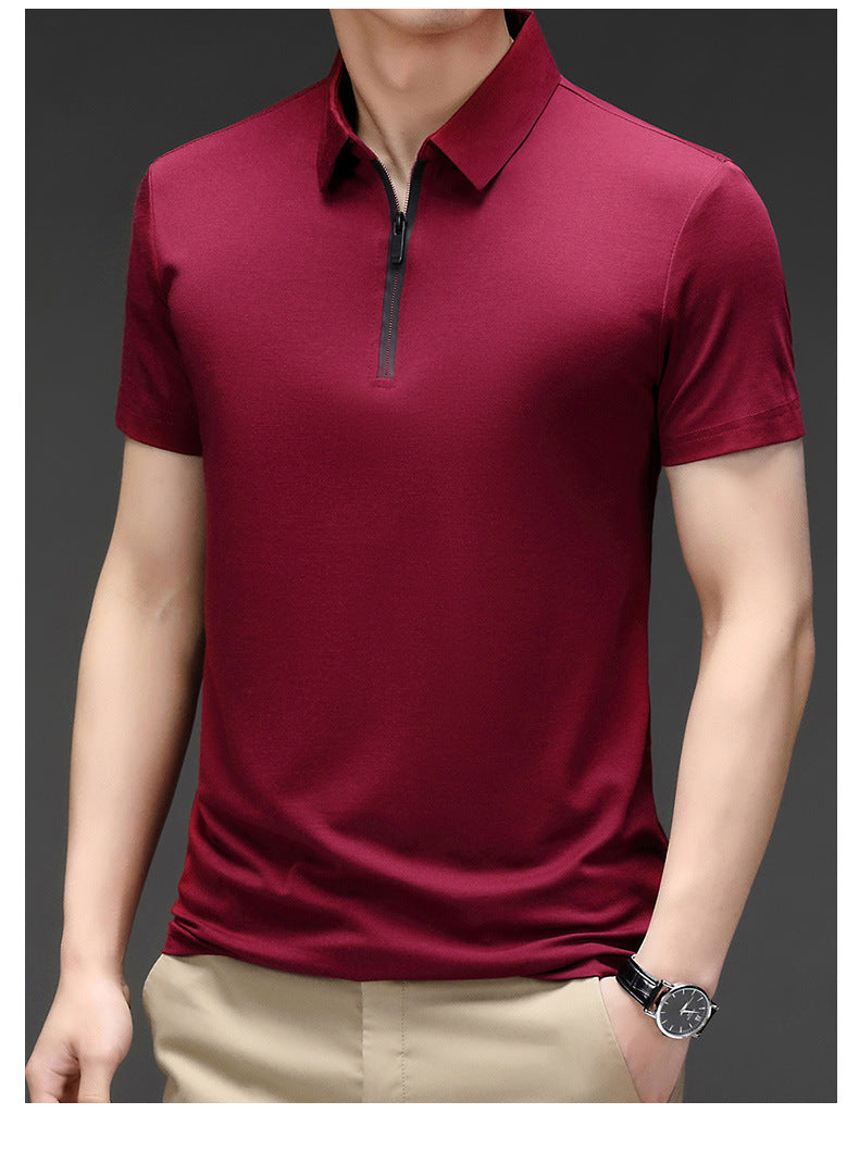 Camisa Polo de Seda Fría para Hombre con Cierre