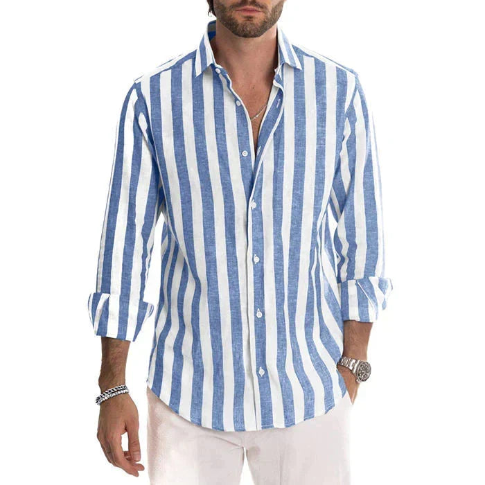 Camisa a Rayas Manga Larga para Hombre con Botones