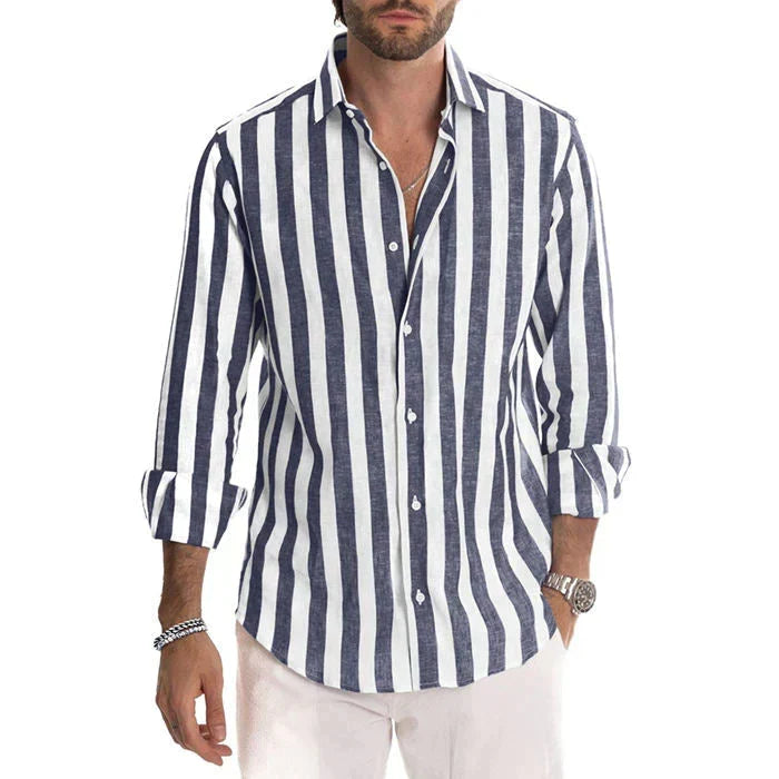 Camisa a Rayas Manga Larga para Hombre con Botones