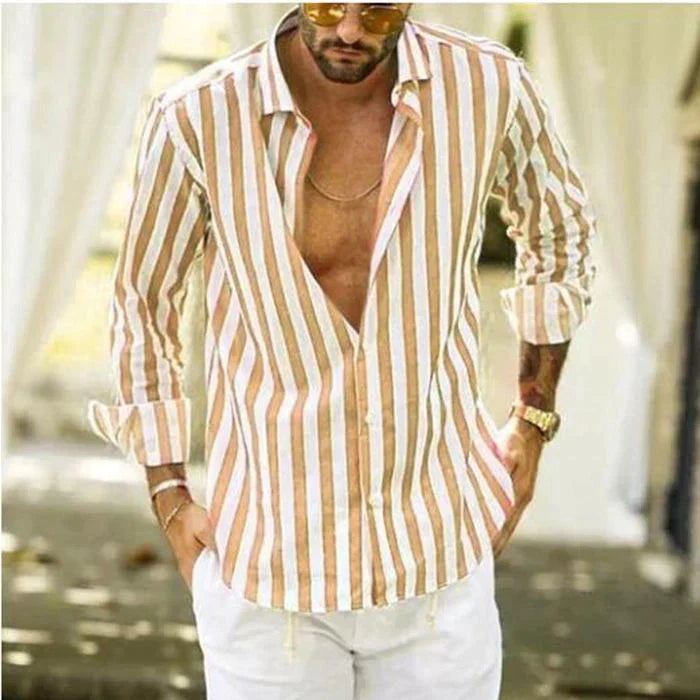 Camisa a Rayas Manga Larga para Hombre con Botones