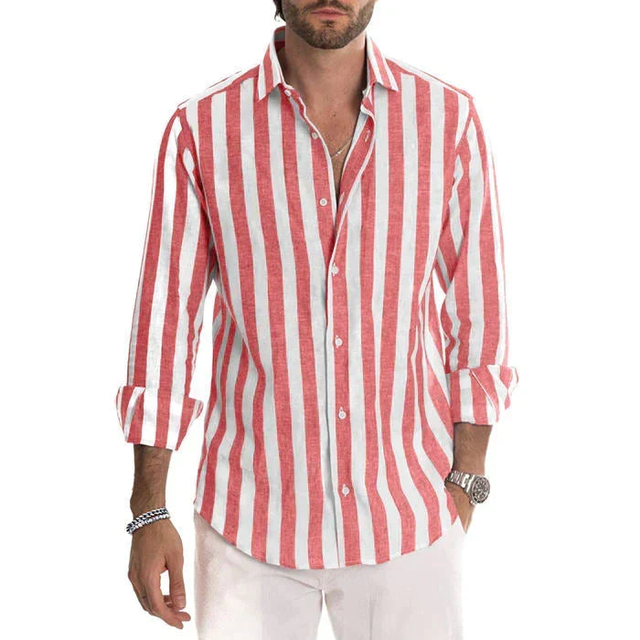 Camisa a Rayas Manga Larga para Hombre con Botones