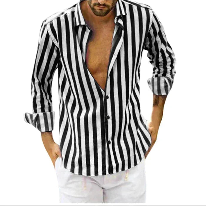 Camisa a Rayas Manga Larga para Hombre con Botones