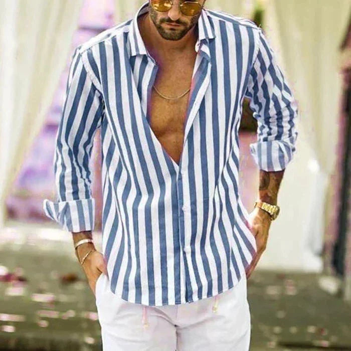 Camisa a Rayas Manga Larga para Hombre con Botones
