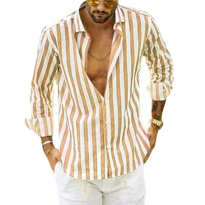 Camisa a Rayas Manga Larga para Hombre con Botones