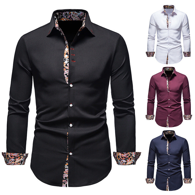 Camisa Manga Larga Slim Fit con Estampado Floral Interior