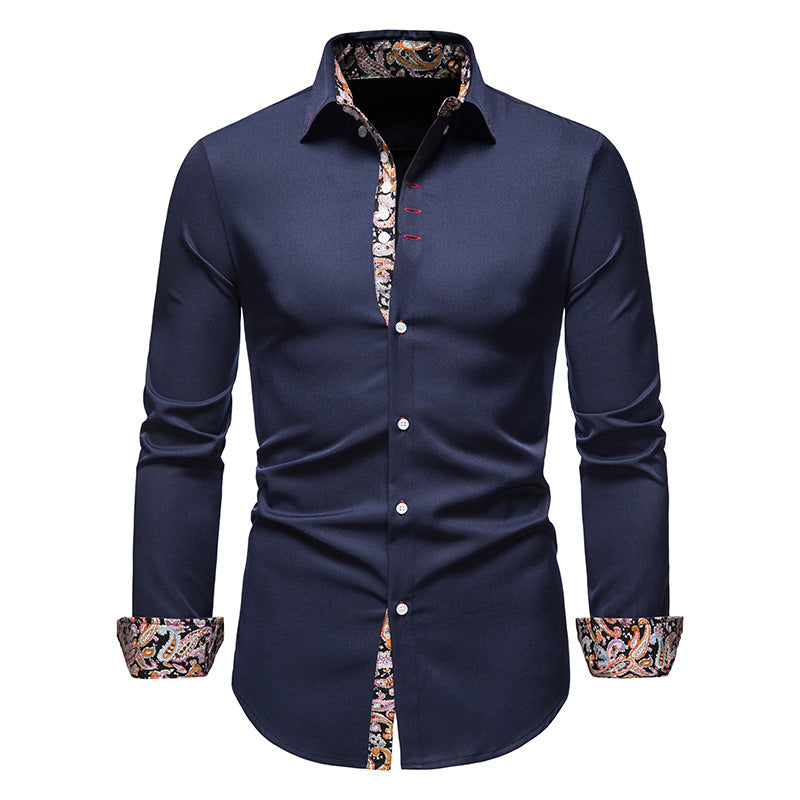 Camisa Manga Larga Slim Fit con Estampado Floral Interior