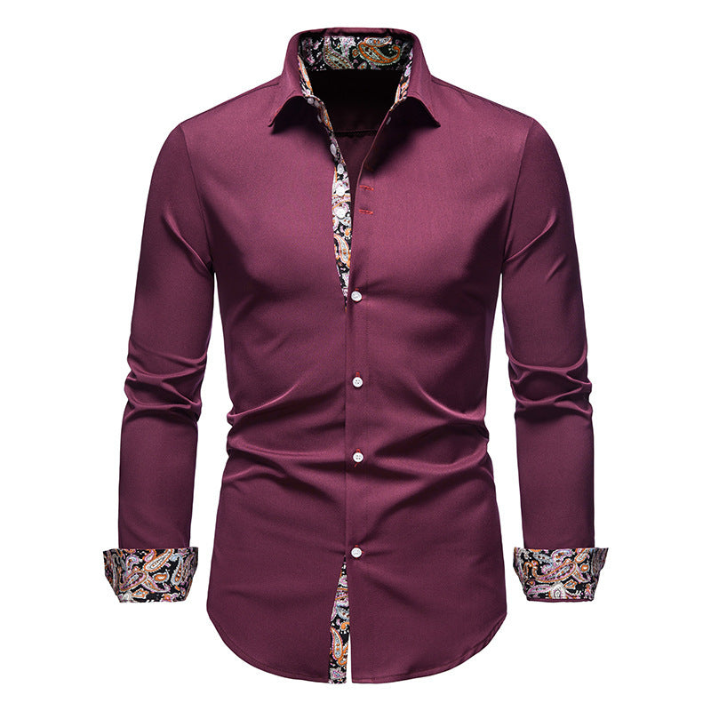 Camisa Manga Larga Slim Fit con Estampado Floral Interior