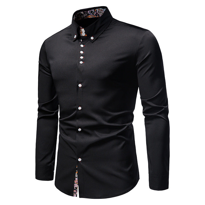 Camisa Manga Larga Slim Fit con Estampado Floral Interior