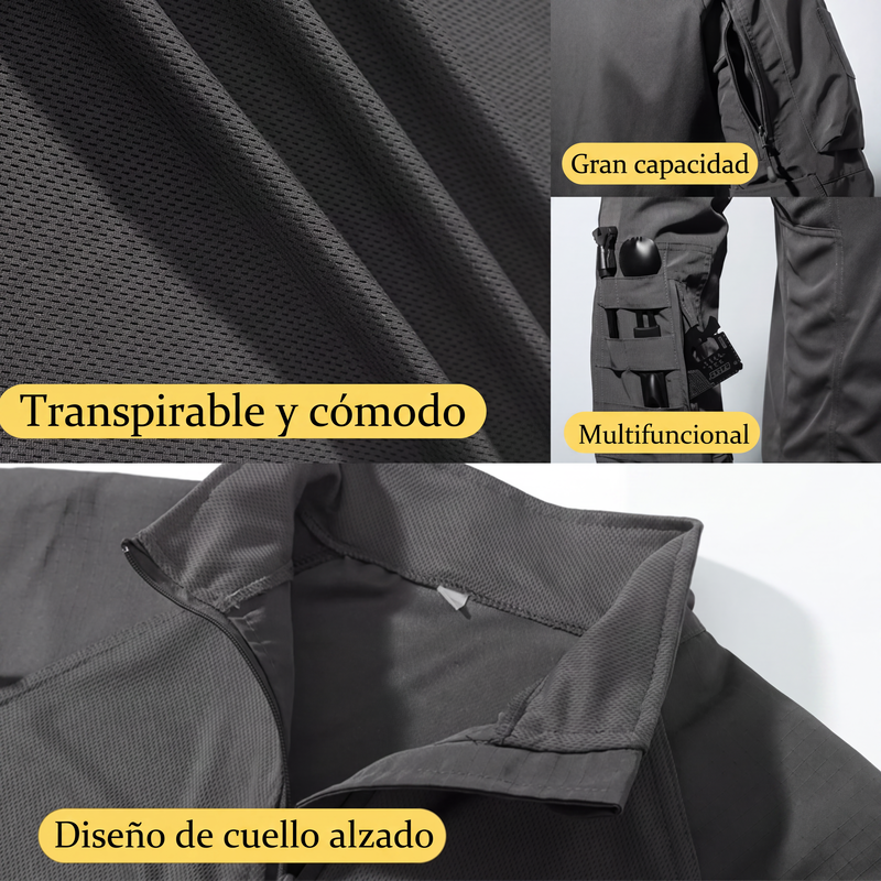 Camisa Táctica Manga Larga para Hombre con Media Cremallera