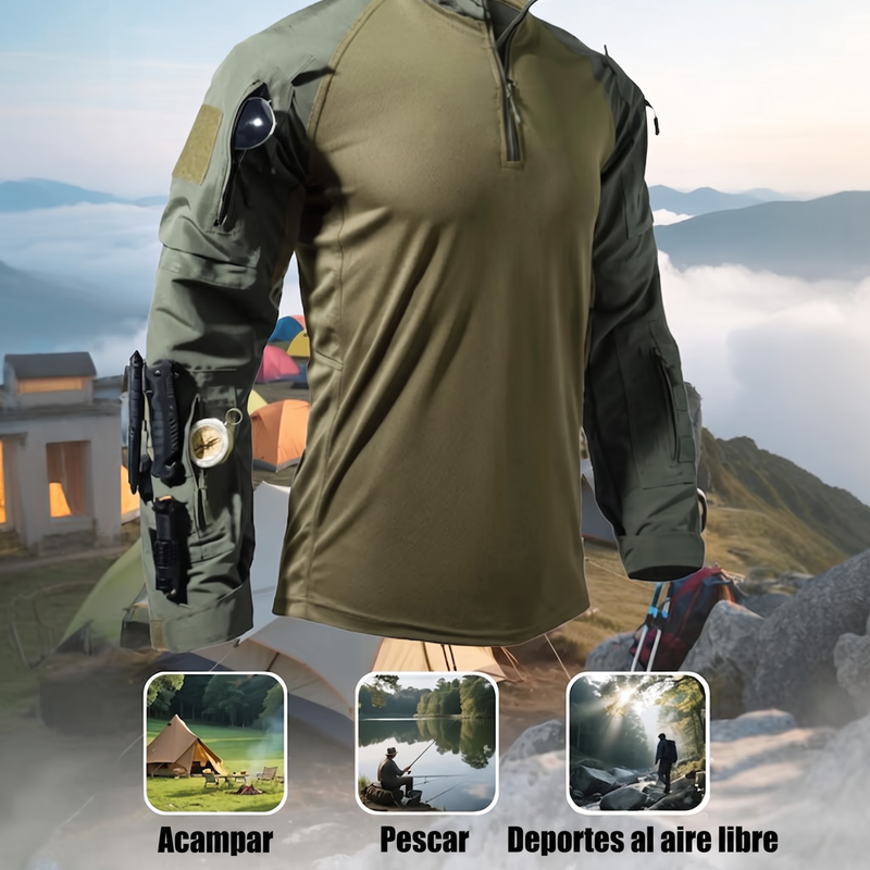 Camisa Táctica Manga Larga para Hombre con Media Cremallera