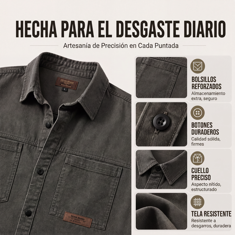 Camisa Utilitaria Holgada para Hombre Manga Larga