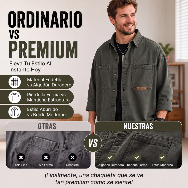 Camisa Utilitaria Holgada para Hombre Manga Larga