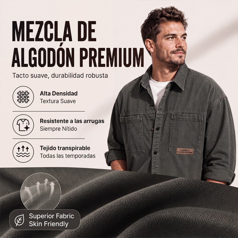 Camisa Utilitaria Holgada para Hombre Manga Larga
