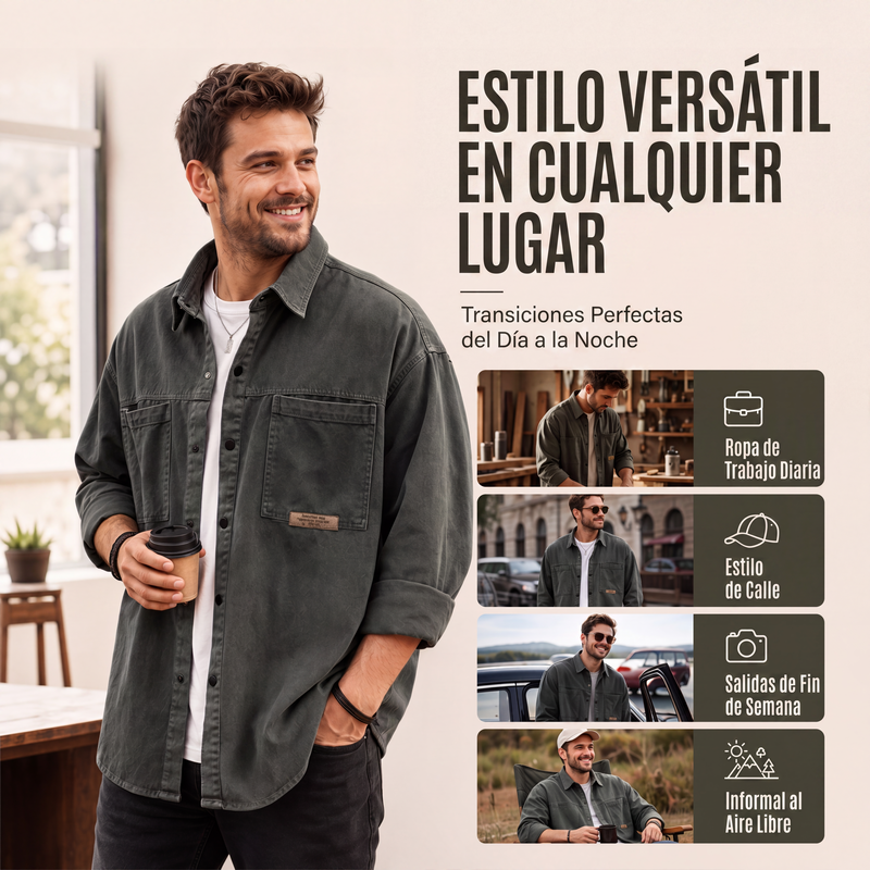 Camisa Utilitaria Holgada para Hombre Manga Larga