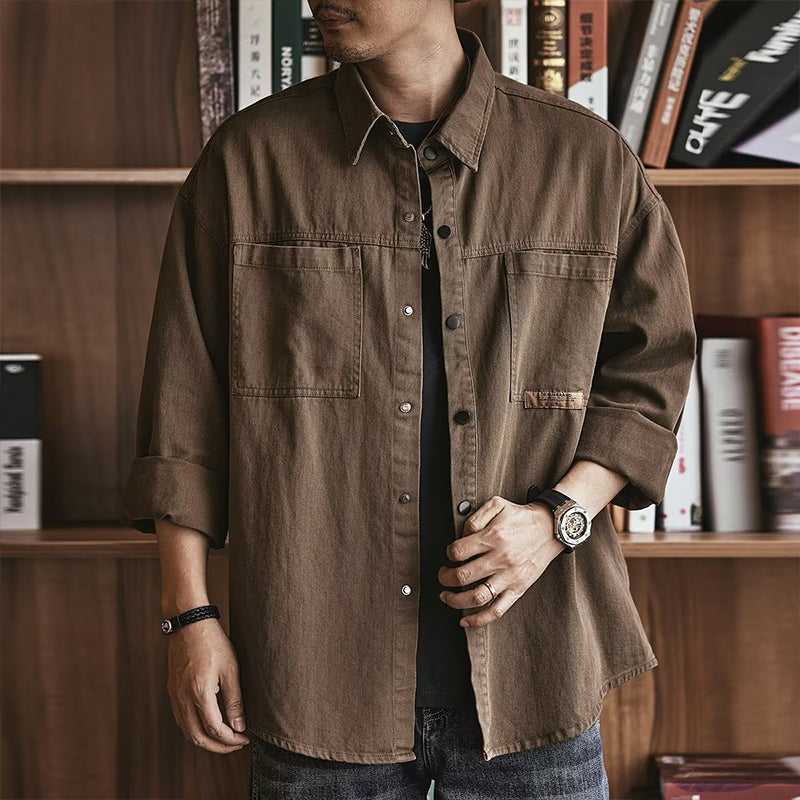 Camisa Utilitaria Holgada para Hombre Manga Larga