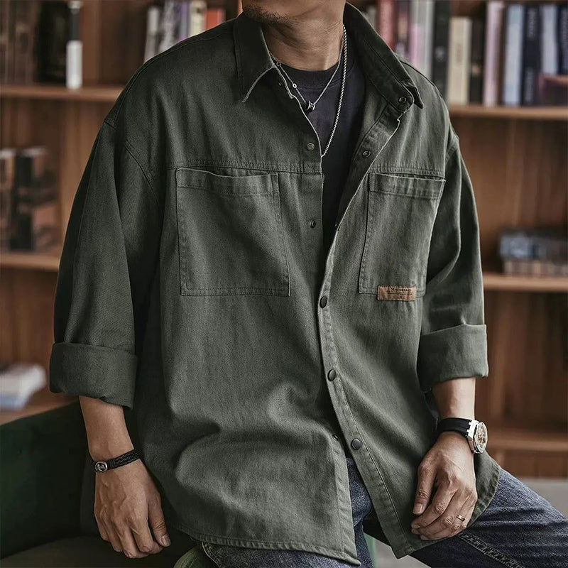 Camisa Utilitaria Holgada para Hombre Manga Larga