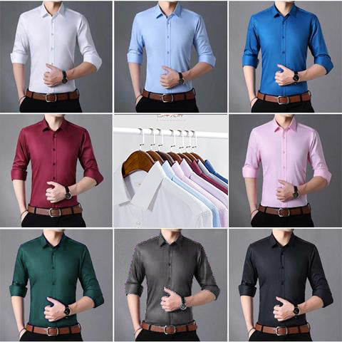 Camisa de Vestir Elástica Sin Arrugas para Hombre Slim Fit