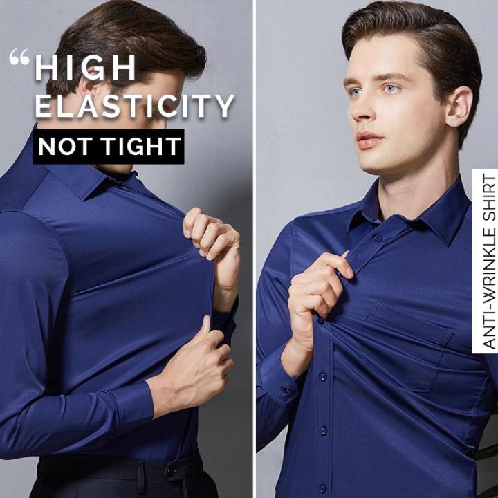 Camisa de Vestir Elástica Sin Arrugas para Hombre Slim Fit