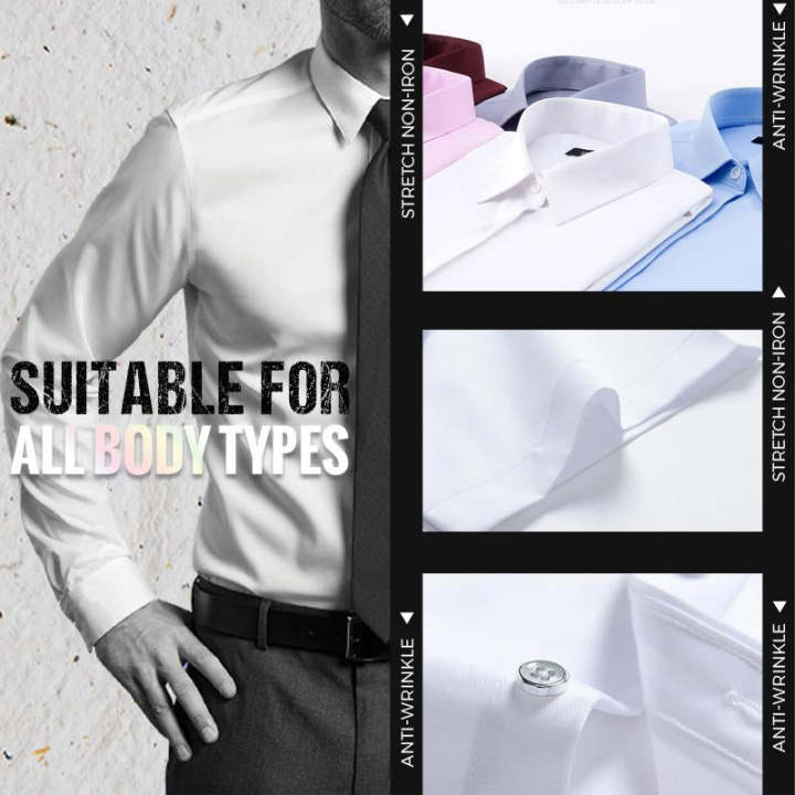 Camisa de Vestir Elástica Sin Arrugas para Hombre Slim Fit