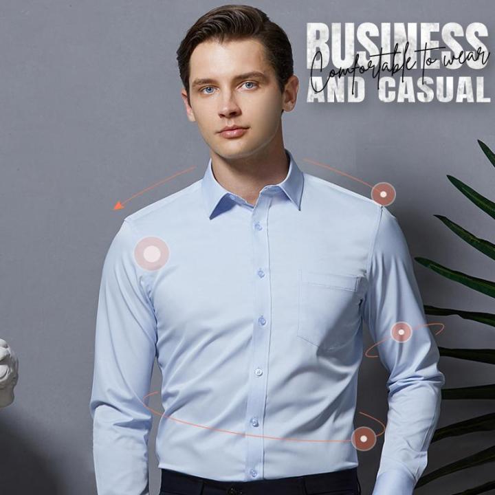 Camisa de Vestir Elástica Sin Arrugas para Hombre Slim Fit