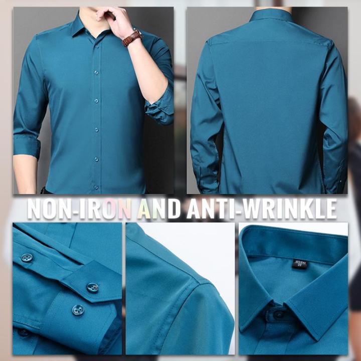 Camisa de Vestir Elástica Sin Arrugas para Hombre Slim Fit