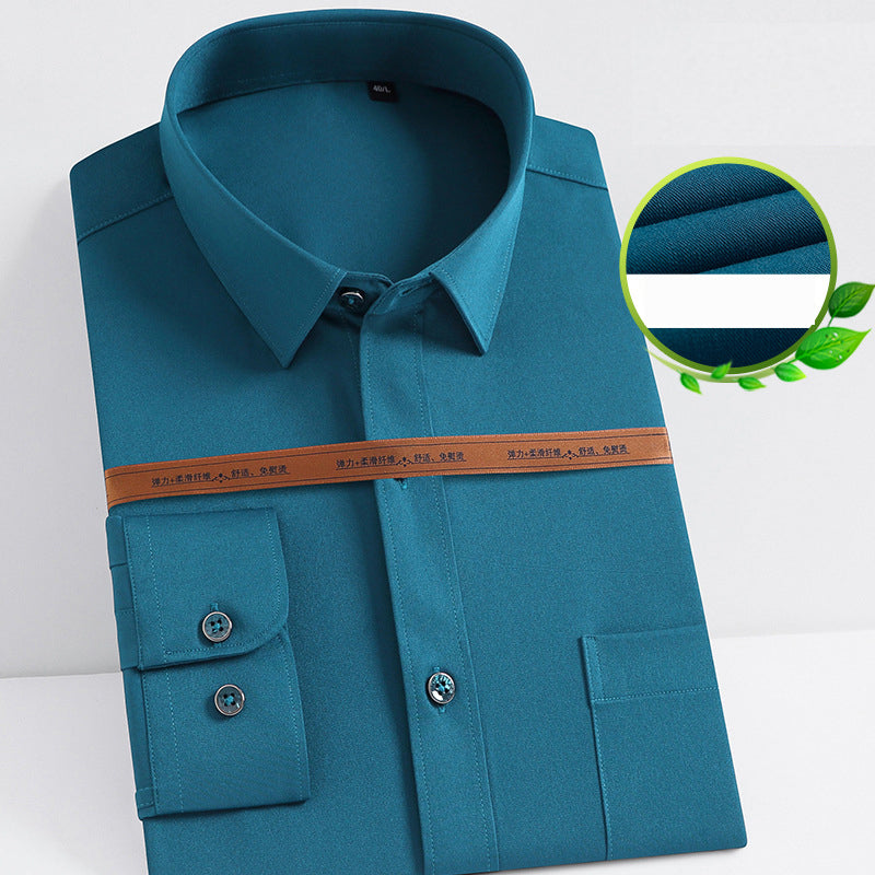 Camisa de Vestir Elástica Sin Arrugas para Hombre Slim Fit