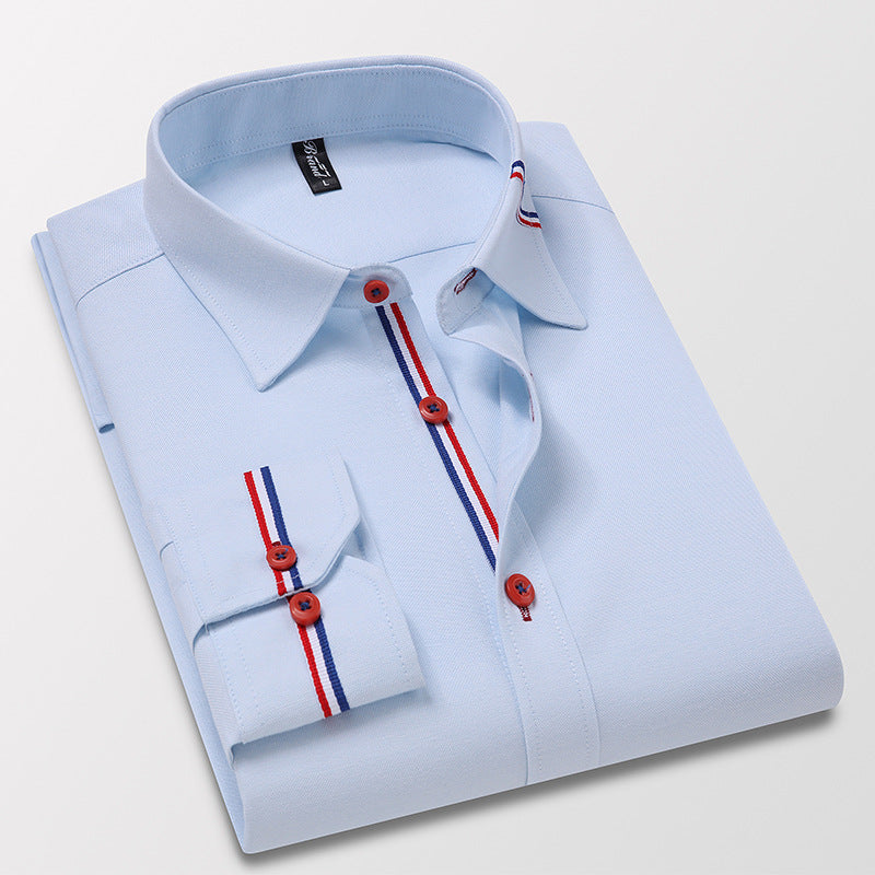 Camisa de Vestir Manga Larga Antiarrugas con Ribete