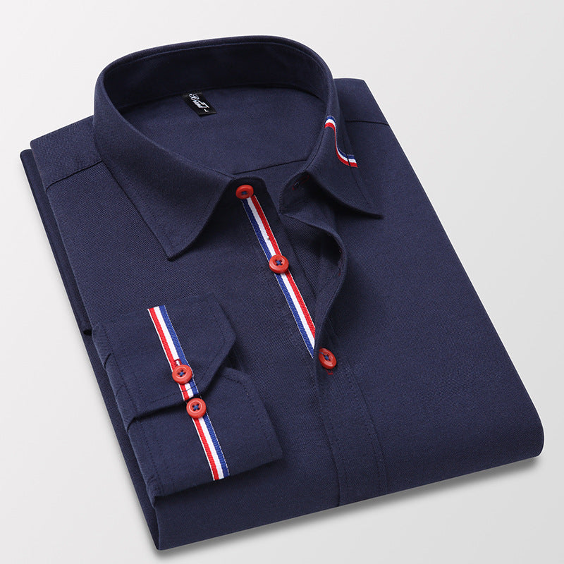 Camisa de Vestir Manga Larga Antiarrugas con Ribete