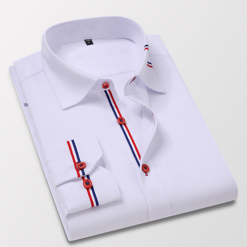 Camisa de Vestir Manga Larga Antiarrugas con Ribete