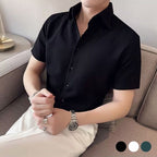 Camisa Waffle de Botones para Hombre Manga Corta