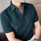 Camisa Waffle de Botones para Hombre Manga Corta