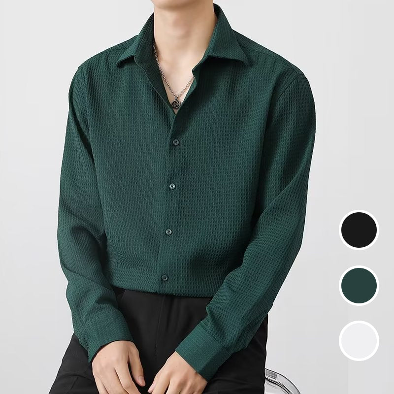 Camisa Waffle para Hombre Manga Larga con Botones