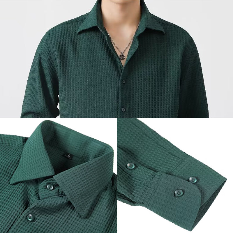 Camisa Waffle para Hombre Manga Larga con Botones
