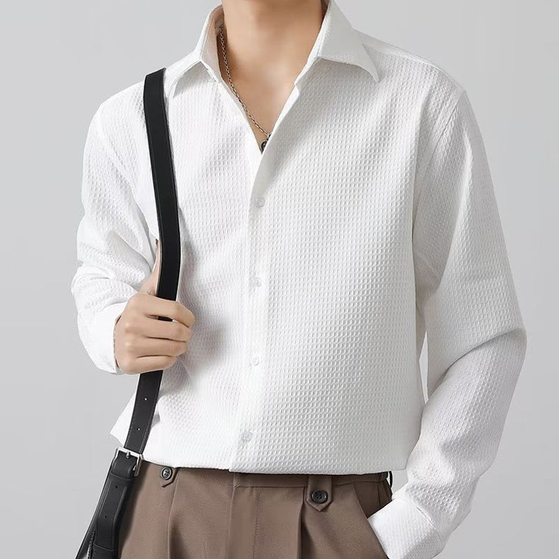 Camisa Waffle para Hombre Manga Larga con Botones