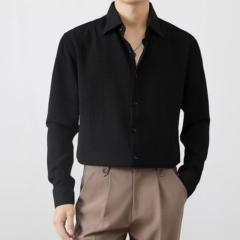Camisa Waffle para Hombre Manga Larga con Botones