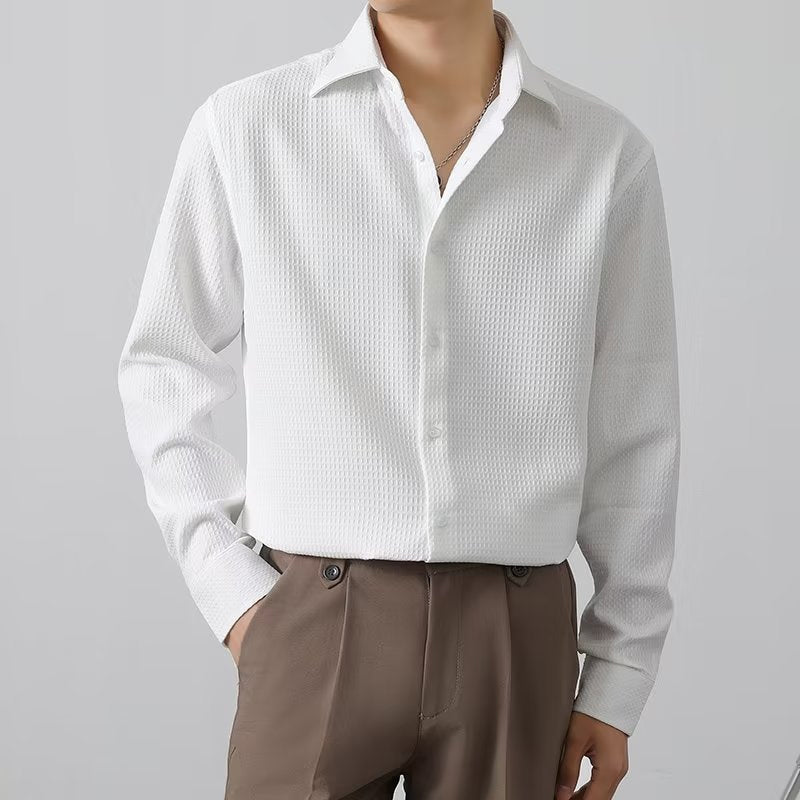 Camisa Waffle para Hombre Manga Larga con Botones