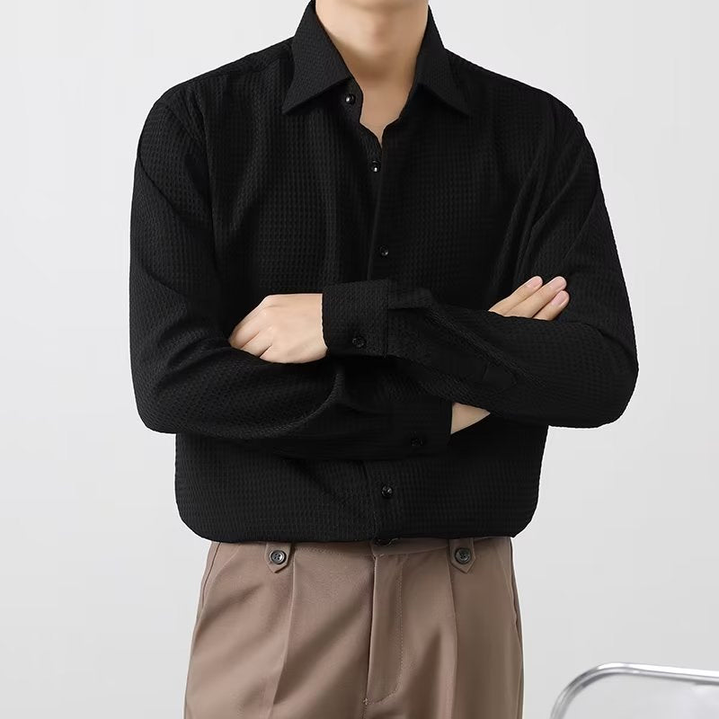Camisa Waffle para Hombre Manga Larga con Botones