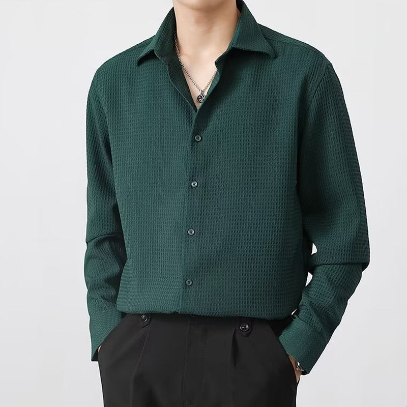 Camisa Waffle para Hombre Manga Larga con Botones