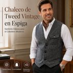 Chaleco de Tweed en Espiga para Hombre con Bolsillos
