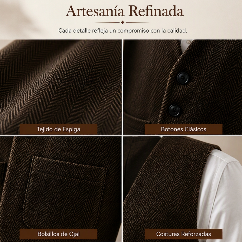 Chaleco de Tweed en Espiga para Hombre con Bolsillos