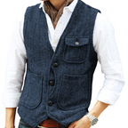 Chaleco de Tweed en Espiga para Hombre con Bolsillos