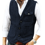 Chaleco de Tweed en Espiga para Hombre con Bolsillos