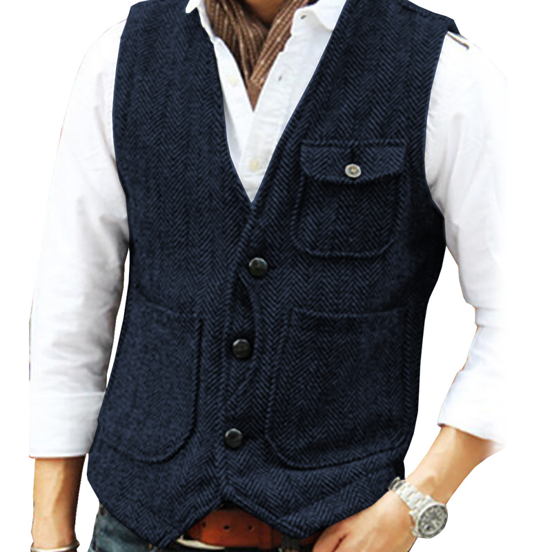 Chaleco de Tweed en Espiga para Hombre con Bolsillos