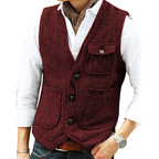 Chaleco de Tweed en Espiga para Hombre con Bolsillos