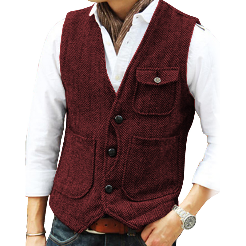 Chaleco de Tweed en Espiga para Hombre con Bolsillos