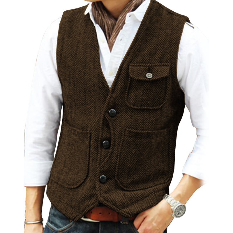 Chaleco de Tweed en Espiga para Hombre con Bolsillos