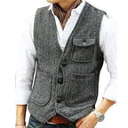 Chaleco de Tweed en Espiga para Hombre con Bolsillos